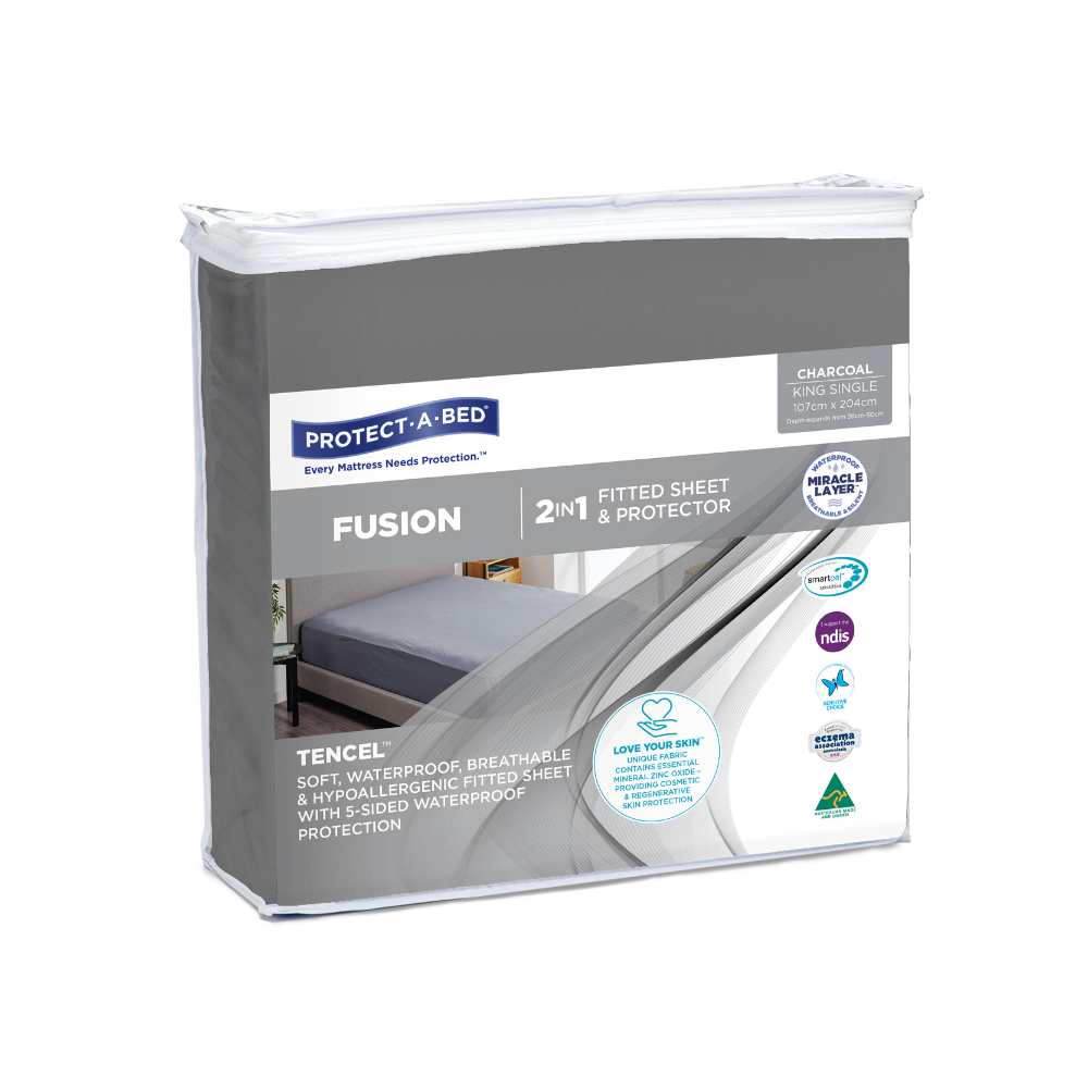 Protect-A-Bed Fusion Waterproof Fitted Sheet King Single 107x204cm 700ml Charcoal-44051