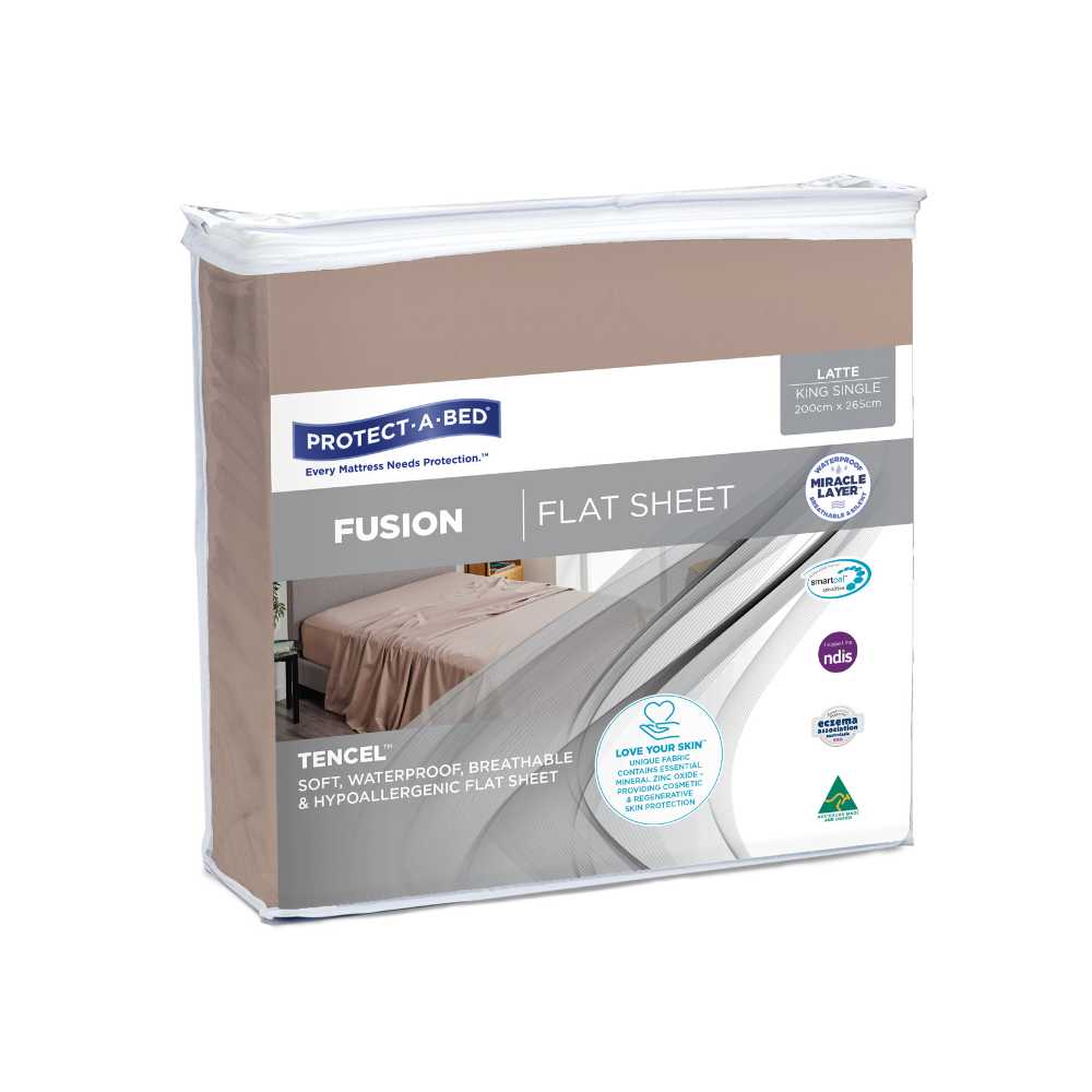 Protect-A-Bed Fusion Waterproof Flat Sheet King Single 200x265cm 700ml Latte-45061