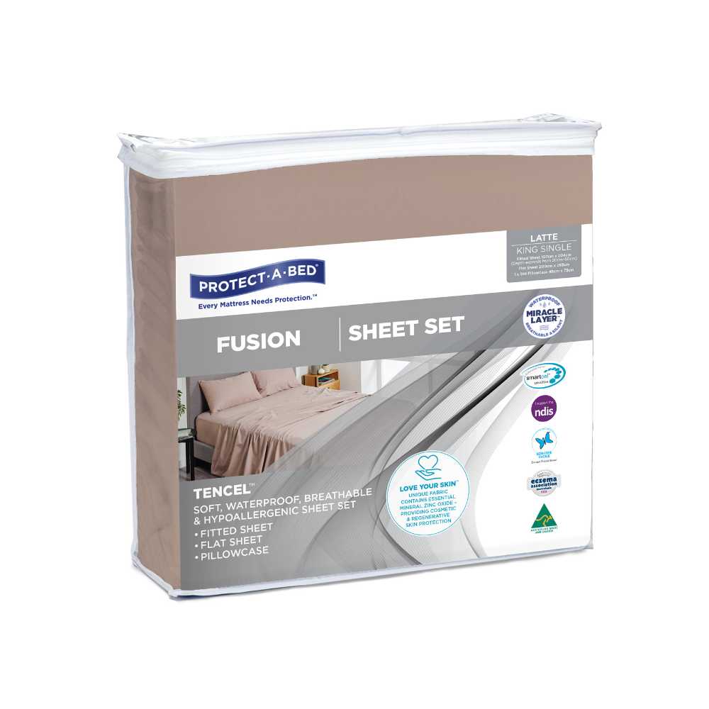 Protect-A-Bed Fusion Waterproof Sheet Set King Single Latte-43061