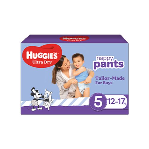 Huggies Ultra Dry Nappy Pants Walker Size 5 Boy 12-17 Kg