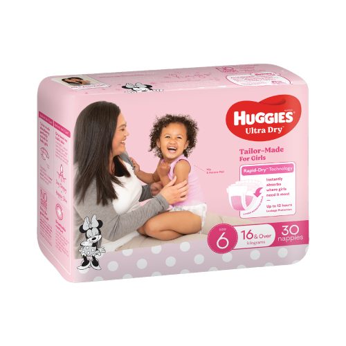 Huggies UltraDry Nappies Junior Bulk Size 6 Girl 16kg+