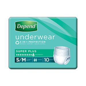 Depend Underwear Super Plus Unisex S/M Waist 71-102cm 2000ml White