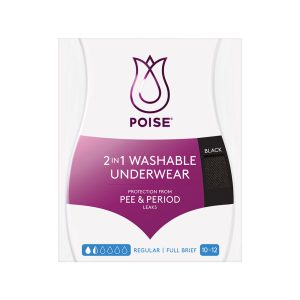 Poise Reusable Underwear 2 In 1 Briefs 10-12 Waist 71-76cm Female 60ml Black