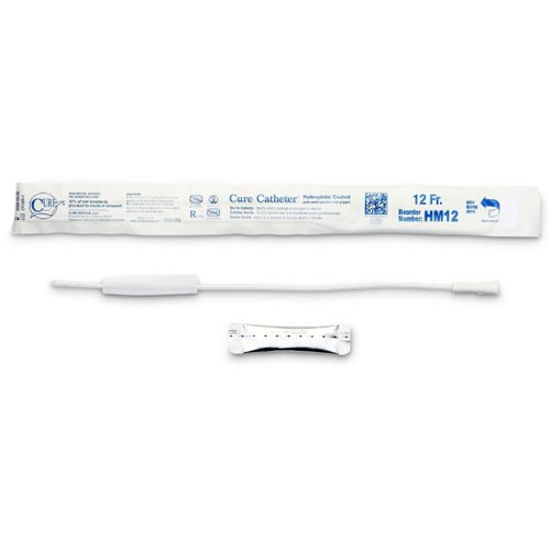 Cure Catheter Hydrophilic Straight Tip White Male 12FR 40cm