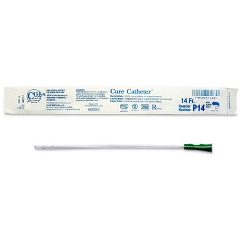 Cure Catheter Uncoated Straight Tip Green Pediatric 14FR 25cm