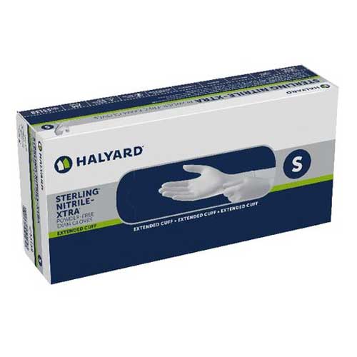 Halyard Sterling Nitrile-Xtra Powder Free Long Cuff Small Examination Gloves Box of 100