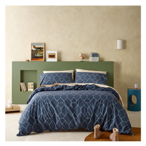 Staydry Geo Denim Quilt Cover Set For Queen Size Bed