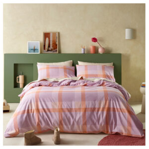 Staydry Lilac Blush Check Quilt Cover Set For Single Size Bed