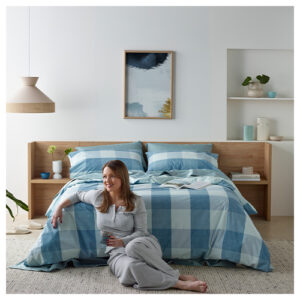 Staydry Blue Check Waterproof Quilt Cover Set For Queen Bed