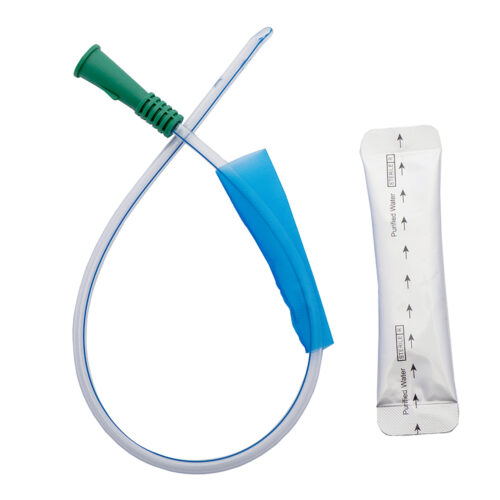Hydrophilic Coated Nelaton Catheter With Water Sachet Coude Tip 40cm Male 14FR Green Sterile