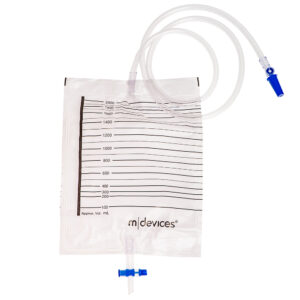 M Devices Urine Bag 2000ml T-Tap NRV Sample Port 120cm Clear Tubing
