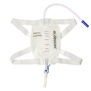 M devices Leg Bag Lever Tap Non-Return Valve 30cm Long Tube With Silicone Lined Straps and Fabric Fastener 500ml