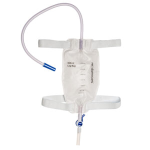 M Devices Leg Bag Lever Tap Non-Return Valve 50cm Long Tube With Silicone Lined Straps and Fabric Fastener 500ml