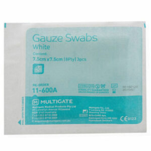 Multigate Non-X-Ray Detectable Gauze Swabs 7.5cm x 7.5cm 8Ply Sterile 3’s