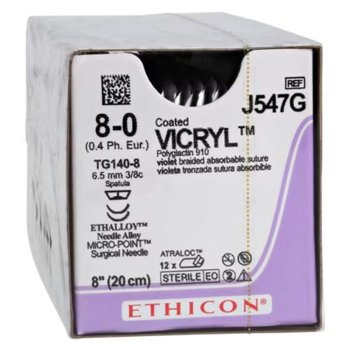 Vicryl Coated Polyglactin 910 Violet Braided Absorbable Suture 8-0 TG140-8 6.5mm 20cm